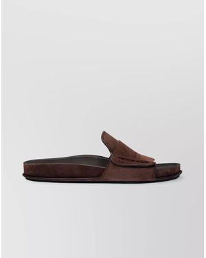 Jacquemus Diamond Cut Suede Slides With Flat Sole - Brown