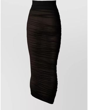 Wolford Sheer Asymmetric Drape High-Waist Midi Skirt - Black