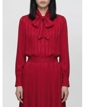 Gucci Silk Tie-Neck Long-Sleeve Shirt - Red