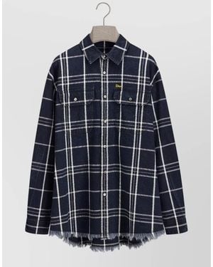 Dior Denim Shirt Jacket Plaid Pattern Pockets Hem - Blue