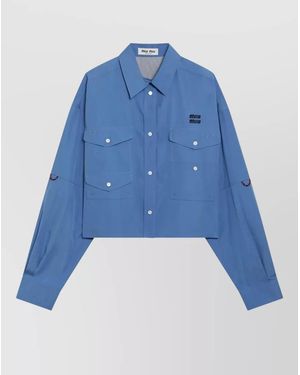 Miu Miu Long Sleeve Jacket Collared Neck Pockets - Blue