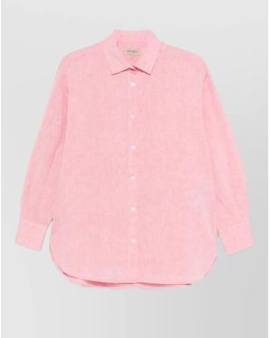 Woolrich Relaxed Boyfriend Linen Shirt Long Sleeves - Pink