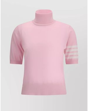 Thom Browne Wool Ribbed Turtleneck Short-Sleeve Knitted Top - Pink
