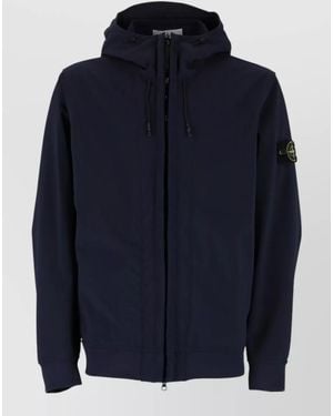Stone Island Hooded Coat Featuring Ribbed Cuffs Design - Blue