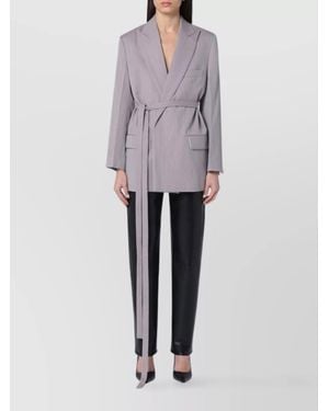 Victoria Beckham Wool Jacket With Belt And Pockets - Gray