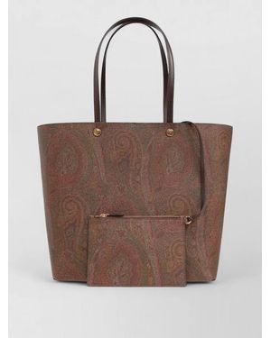 Etro Cotton Paisley Print Tote Bag Leather Handles - Brown