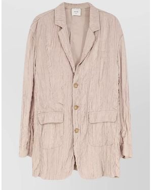 Alysi Viscose Blazer Wrinkled Effect Notched Lapel - Natural