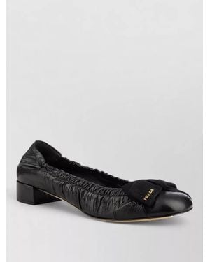 Prada Ballerina Shoes Bow Accent Ruched Detailing - Black