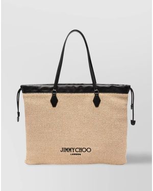 Jimmy Choo Raffia Tote Bag Side Drawstrings - Natural
