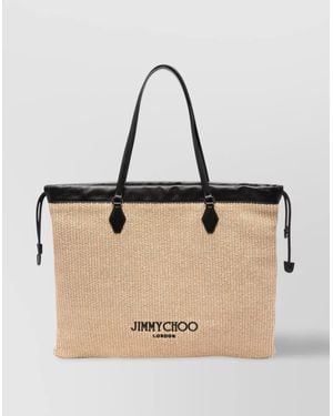 Jimmy Choo Raffia Tote Bag Side Drawstrings - Natural