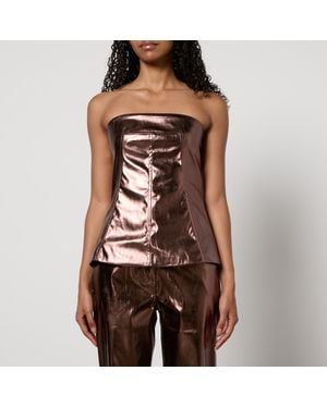 Amy Lynn Johanna Faux Leather Tube Top - Brown