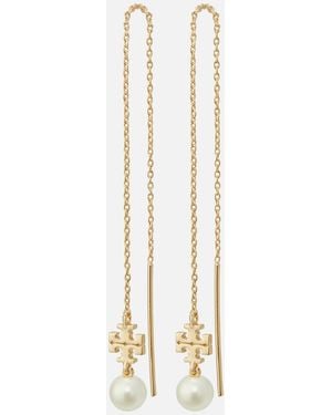 Tory Burch Kira Pearl Threader 18k Gold-plated Earrings - Metallic