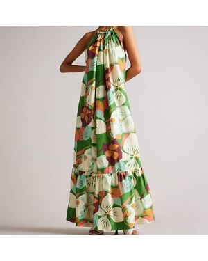 Ted Baker Dulina Halterneck Linen-blend Dress - Green