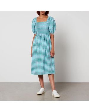 Barbour Geranium Checked Seersucker Midi Dress - Blue