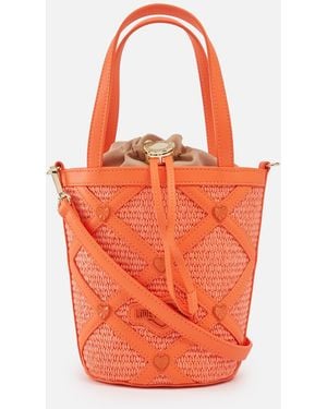 Love Moschino Borsa Studded Raffia And Faux Leather Bucket Bag - Orange