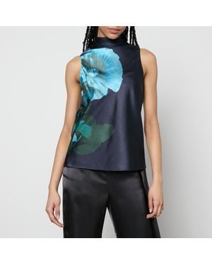 Ted Baker Setsuko Floral-print Satin-cloqué Top - Blue