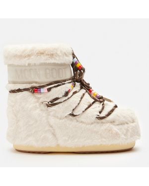 Moon Boot Icon Faux Fur Beads Boots - Natural