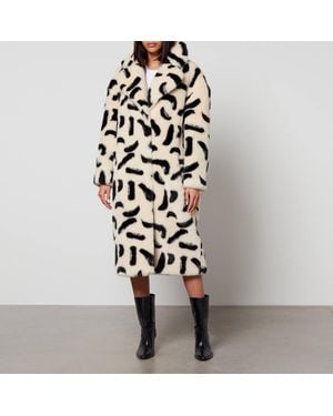 Jakke Katie Printed Faux Fur Coat - Black