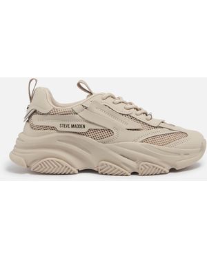 Steve Madden Possession Faux-Leather And Mesh Trainers - Natural