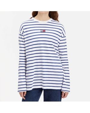 Tommy Hilfiger Over Badge Striped Cotton-Jersey Top - Blue