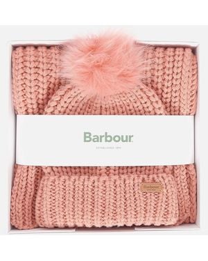 Barbour Saltburn Knit Beanie & Scarf Gift Set - Pink