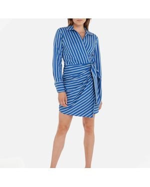 Tommy Hilfiger Co Stripe Short Wrap Cotton Shirt Dress - Blue
