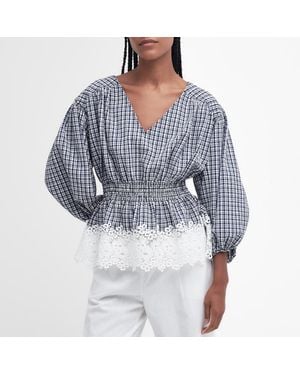 Barbour Glamis Broderie Anglaise Checked Woven Top - Blue