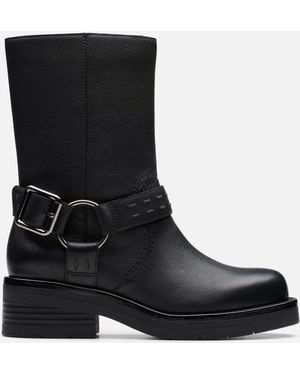 Clarks Rebelle Up Leather Biker Boots - Black