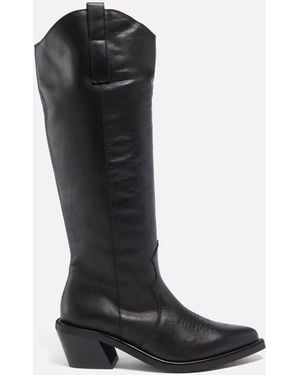 Alohas Mount Leather Knee High Western Boots - Black
