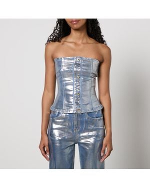 Amy Lynn Mimi Coated Denim Tube Top - Blue