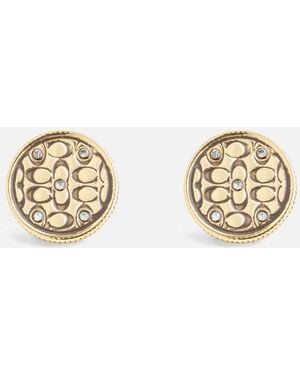 COACH Signature Quilted Coin Stud Earrings - Metallic