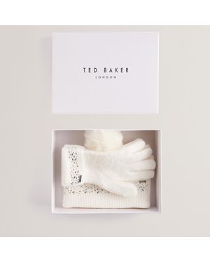Ted Baker Keriis Knitted Hat And Gloves Set - White