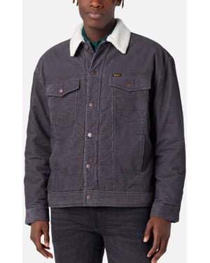 Wrangler Antifit Fleece-Trimmed Cotton-Corduroy Trucker Jacket - Blue