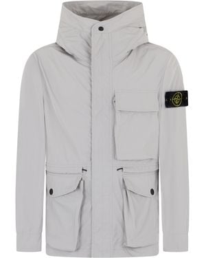 Stone Island Windbreaker With High Collar - Gray