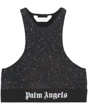 Palm Angels Crop-Top With Logo - Black