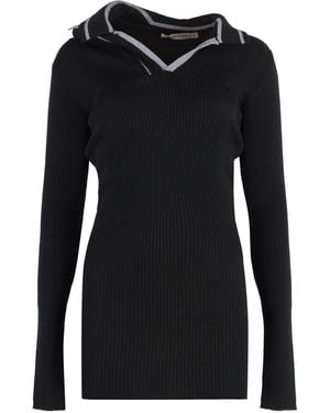 Y. Project Knit Dress With Half Zip And V-Neck For - Black