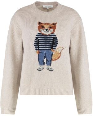 Maison Kitsuné Sweater With Round Neckline - White