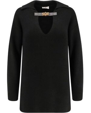 Elisabetta Franchi Ribbed Wool Blend Sweater - Black