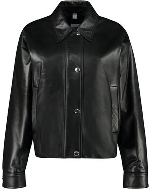 Burberry Lambskin Bomber Jacket With Shirt Style Collar - Black