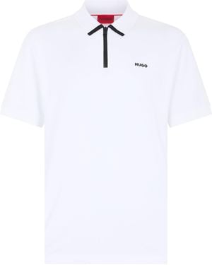 BOSS Cotton Polo With Zipper - White