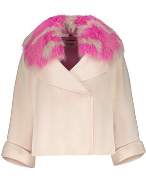 Fendi Fur Collar Cashmere Cape-Coat - Pink