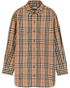 Burberry Cotton Shirt With Check Print - Natural