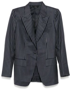 Tom Ford Wool Single-Breasted Blazer Jacket - Blue
