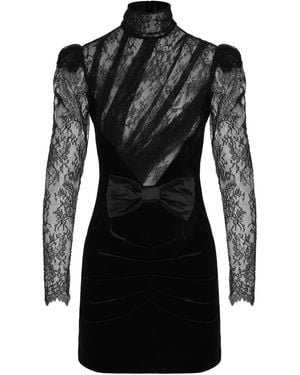Alessandra Rich Velvet And Lace Mini Dress - Black