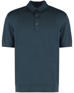 ZEGNA Knitted Cotton Polo Shirt - Blue