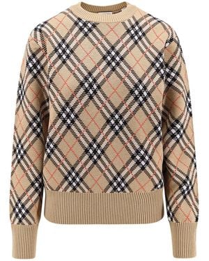 Burberry Wool Sweater With Check Motif - White