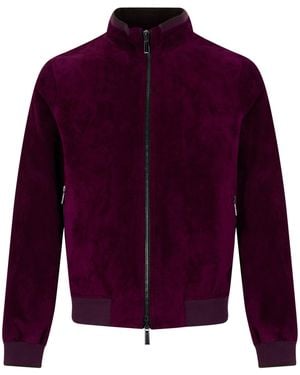 Moorer Burgundy Leather Jacket With Zipper, Elegance And Comfort - Purple