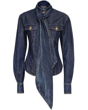 Balmain Long Sleeve Denim Shirt - Blue