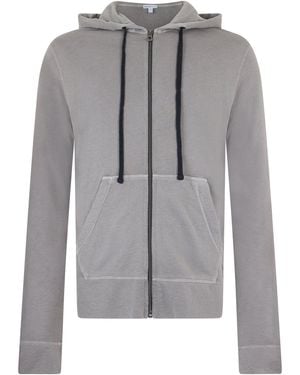 James Perse Cotton Sweatshirt With Hood And Zip - Gray