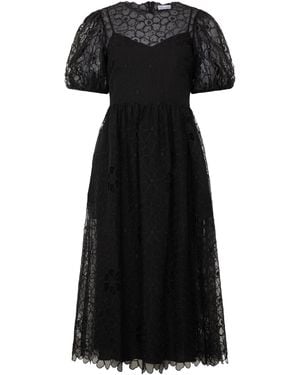 RED Valentino Elegant Long Dress With Tulle And Flowers - Black